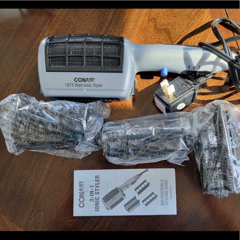 1875 Watt 3-in-1 Styling Hair Dryer with Ionic Technology and 3 Attachments